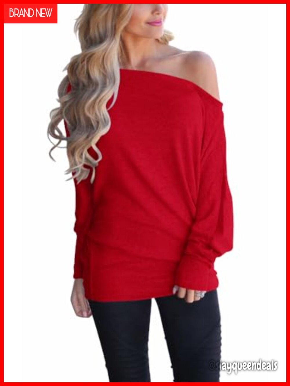 Womens Off Shoulder Oversized Pullover Sweater Knit Tunic Top Long Sleeve